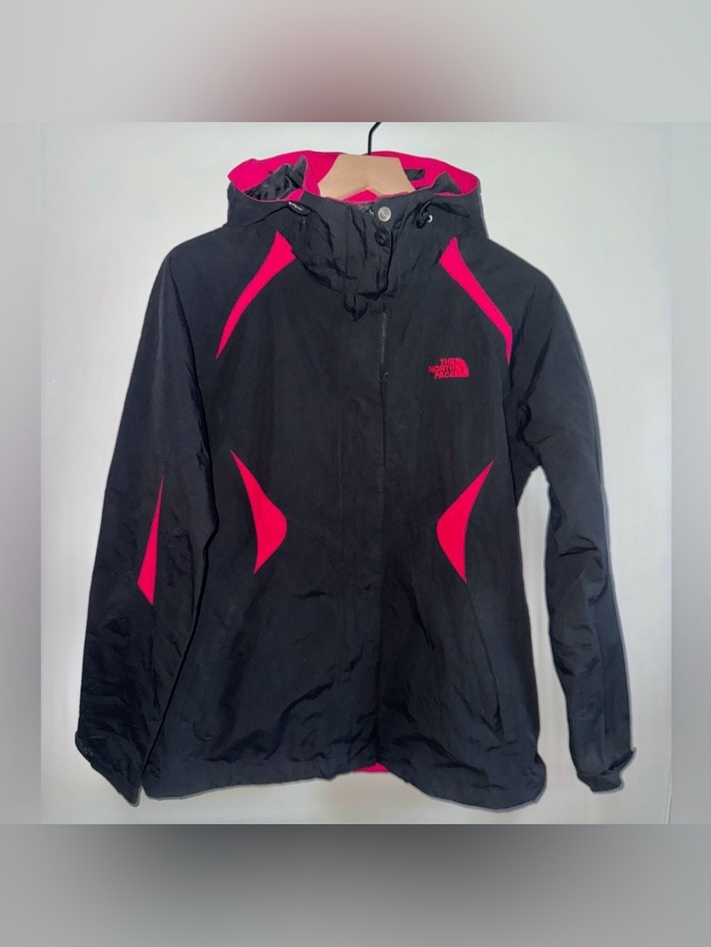 The North Face Hooded Zip Up Jacket Women’s Size Medium Black/Pink Nylon Shell